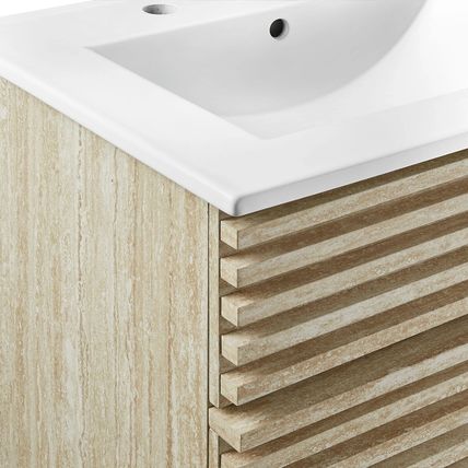 23.5" Mid-Century Bathroom Vanity Black, White, Gray, Oak Laminate Tapered Legs