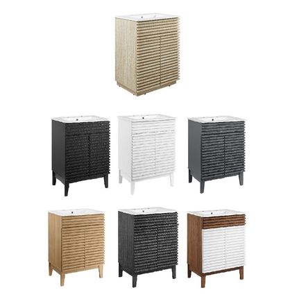 23.5" Mid-Century Bathroom Vanity Black, White, Gray, Oak Laminate Tapered Legs