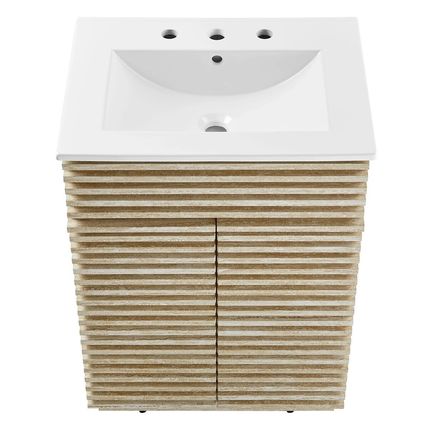23.5" Mid-Century Bathroom Vanity Black, White, Gray, Oak Laminate Tapered Legs