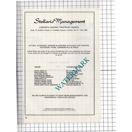 Stellaris Management London Theatrical Agents - 1986 Advert