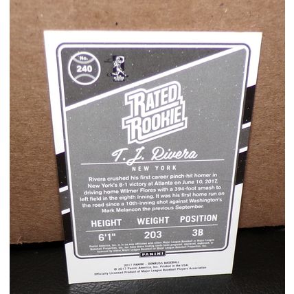 DONRUSS 2017 RATED ROOKIE T. J. RIVERA CARD #240