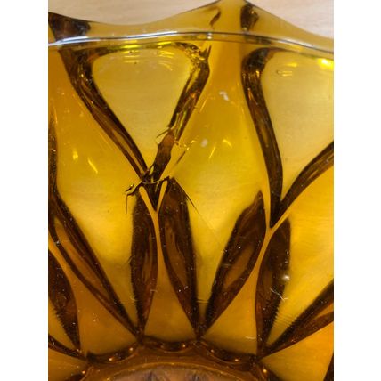 RARE* VINTAGE GOTHIC AMBER GLASS SUNBURST 29.5cm WIDE 1.3kg LARGE BOWL (P8) AB