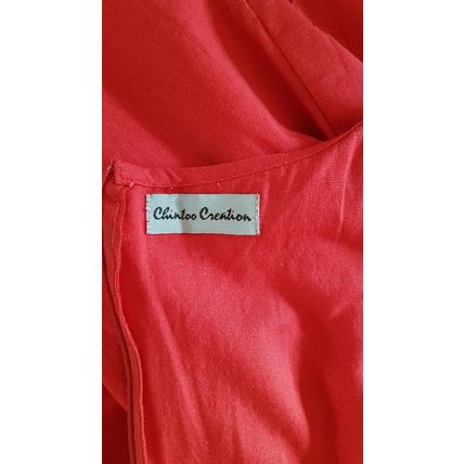 Chintoo Creations Red Embroidery Midi Dress 100% Cotton Size 10 UK