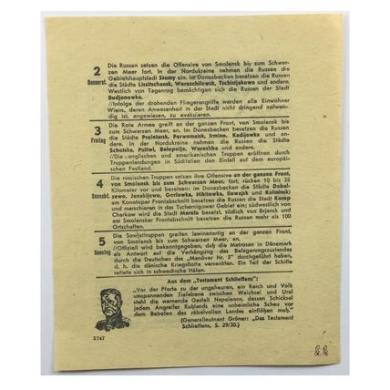 Original WW2 Russian/Soviet Air Drop Propaganda Leaflet. - Code 2747. - 1943.