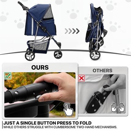 Monibloom 3 Wheels Pet Stroller, Foldable Dog Cat Cage Jogger Stroller with Weat
