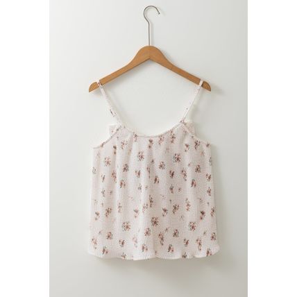White Floral Pleated Big Bow Back Spaghetti Straps Tank Top