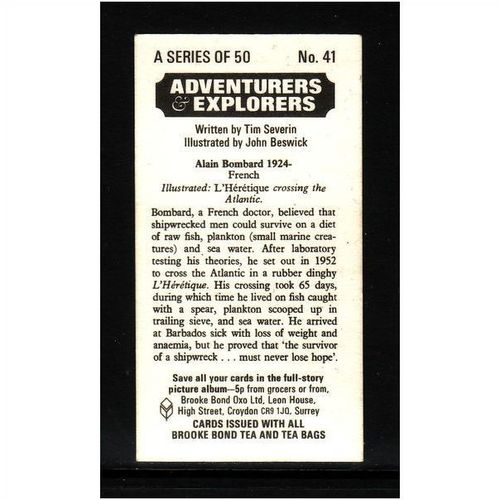 Brook Bond Adventurers Explorers Alain Bombard No 41 Mint