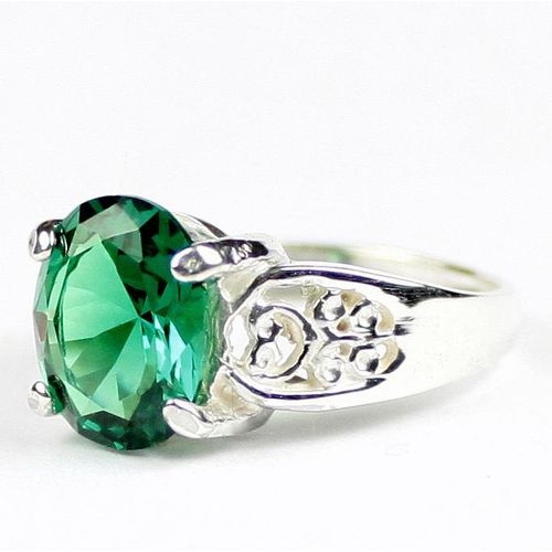 Russian Nanocrystal Emerald, 925 Sterling Silver Ladies Ring, SR369