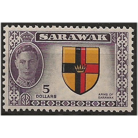 Sarawak 1950 SG185 $5 Black, Yellow, Red & Purple Mounted Mint . ..