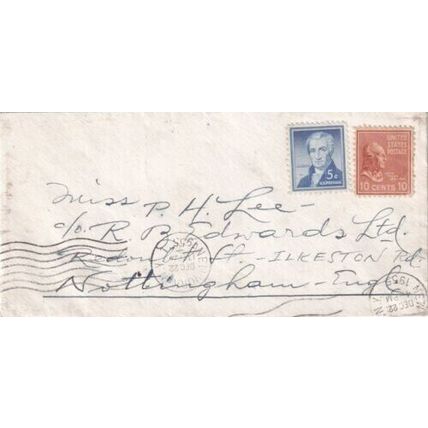 United States 1955 New York NY-Nottingham UK Cover written New York Cancel VGC