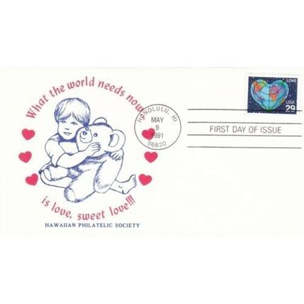 United States 1991 Love FDC Honolulu cancel unaddressed VGC
