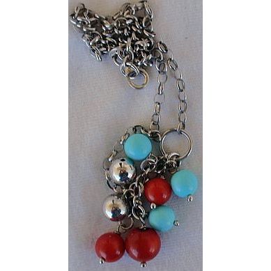 Turquoise red and silver necklace
