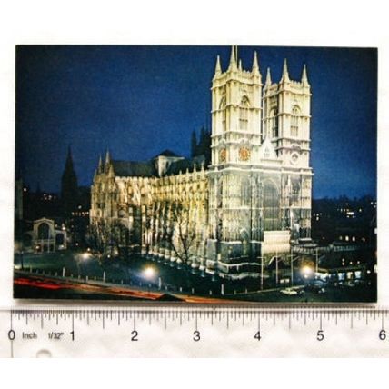old postcard Westminster Abbey by Night