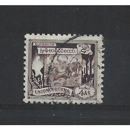 Burma.SG108 4a Elephant hauling log (Brown).Fine Used.Jul25a