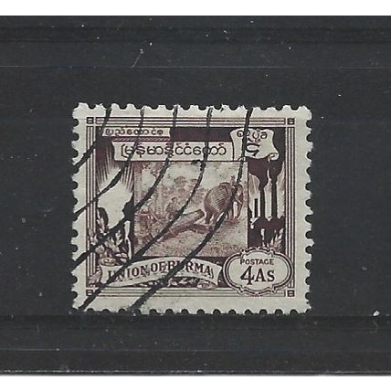 Burma.SG108 4a Elephant hauling log (Brown).Fine Used.Jul25b