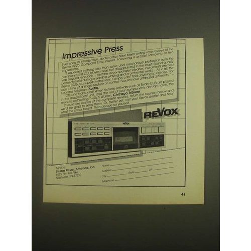 1985 ReVox B225 Compact Disc Player Ad - Impressive Press