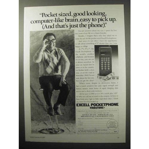1987 Excell Pocketphone Cellphone Ad - Pocket-Sized