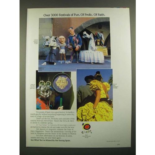1988 Espana Tourist Office of Spain Ad - Over 3000 Festivals