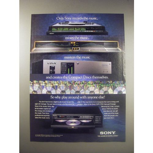 1990 Sony CDP-C705 Carousel Changer Ad - Only Sony records the music, mixes