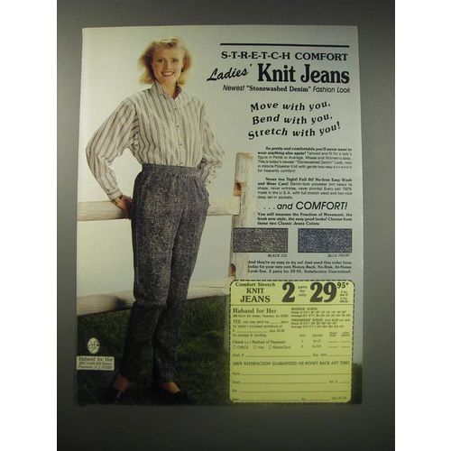 1990 Haband for Her Ladies Knit Jeans Ad - S-t-r-e-t-c-h Comfort