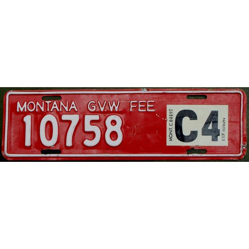 1974 MONTANA Gross Vehicle Weight Fee License Plate #10758