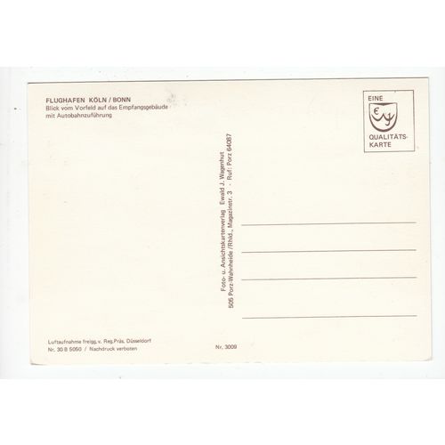 Flughafen Koln Bonn Airport Germany Postcard 3009