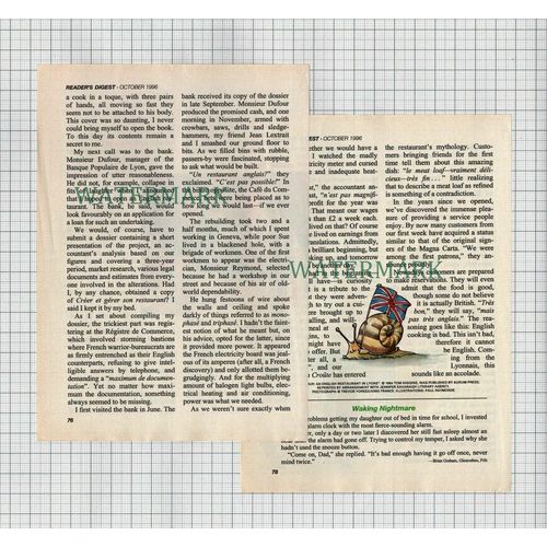 (8505) Tom & Sue Higgins Restaurant Lyon France - 1996 Article