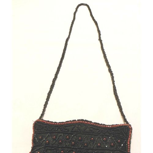Vintage Purse Handbag Black and Red Heart Themed Beaded