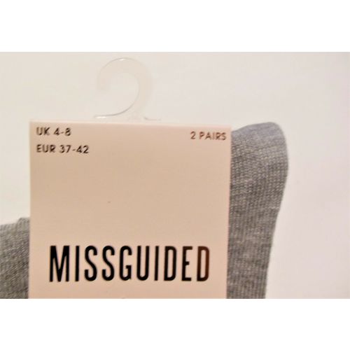 Missguided Grey Classic Cotton Crew Socks Pack of 2 Size 4-8
