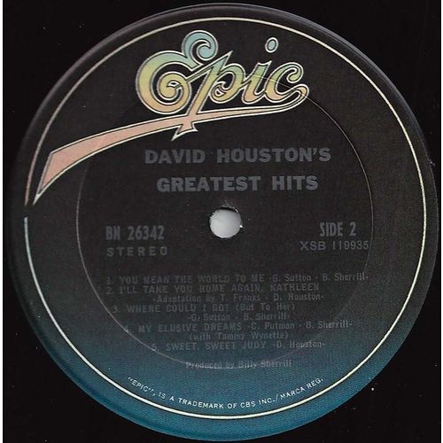 Epic #BM-26342 stereo LP "David Houston's Greatest Hits"