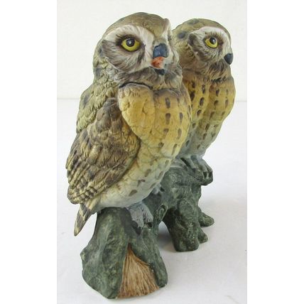 Noritake Germany Two Sitting Owls 6" Bisque Porcelain Figurine