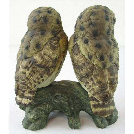 Noritake Germany Two Sitting Owls 6" Bisque Porcelain Figurine