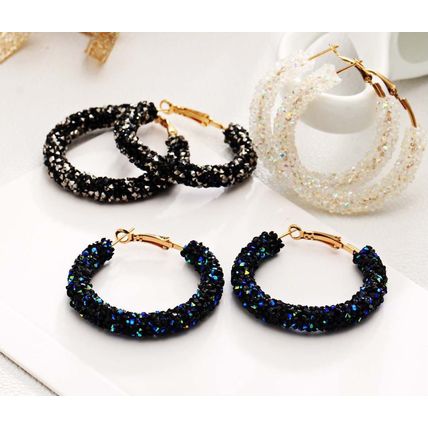Punk Rock Big Crystal Earrings - Black & Silver