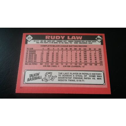 1986 Topps Traded Card # 062T Rudy Law Excellent (5) Kansas City Royals