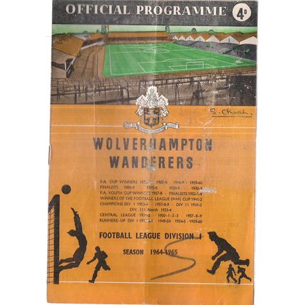 WOLVERHAMPTON v MANCHESTER UNITED football programmes March, 6th 1965. F A Cup =