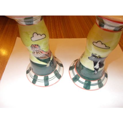 CANDLE HOLDERS CERAMIC FARM YARD THEME (10/01) # #