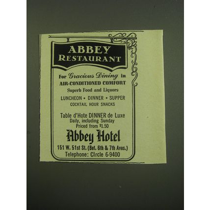 1949 Abbey Hotel Ad - Abbey Restaurant for gracious dining