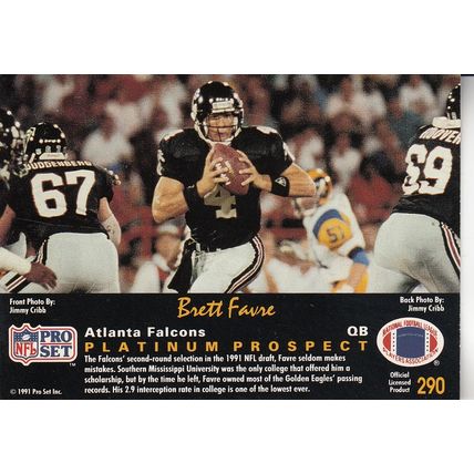 BRETT FAVRE 1991 ATLANTA FALCONS ROOKIE HALL OF FAME SUPER BOWL CHAMPION MVP QB