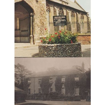 Fakenham Norfolk Church Entrance Sign & Village House 2x Postcard