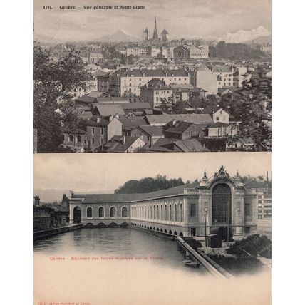 Geneve Batiment Building Of Driving Forces Panorama 2x Antique Switzerland Postc