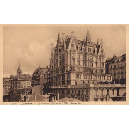 Lausanne Hotel Beau La Maison Mercier Antique Switzerland Postcard