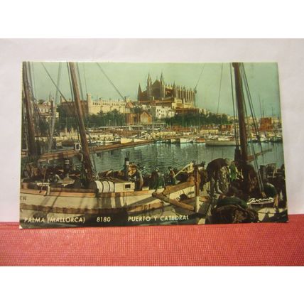 PUERTO Y CATHEDRAL, PALMA, MALLORCA, SPAIN used vintage postcard 1963? pm =