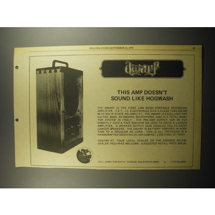 1974 Dwarf Amplifier Ad - This amp doesn't sound like hogwash