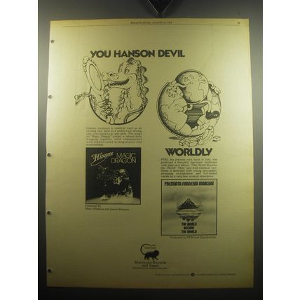 1974 Hanson Magic Dragon and PFM The World Became The World Albums Ad