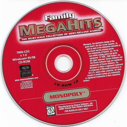 Family Mega Hits Monopoly Vintage CD Game Windows 3.1 95 © 1997 Hasbro Used