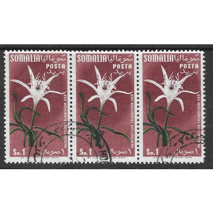 SOMALIA 1955 TRIPLET STRIP x3 FLOWERS USED
