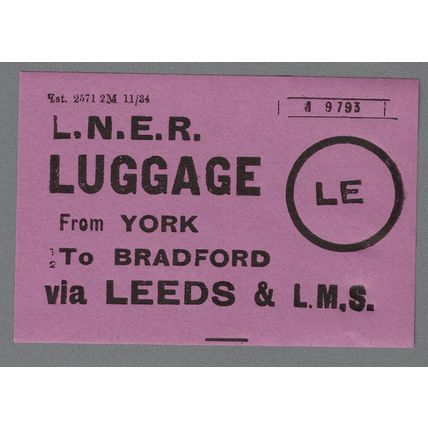 LONDON & NORTH EASTERN RAILWAY LUGGAGE LABEL - BRADFORD from York M9793