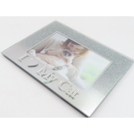 I Love My Cat Photo Frame Silver Glitter 14 CM Gift Feline Pet Home Decor