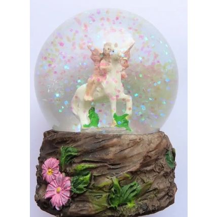 Pink Fairy & Unicorn Snowglobe Ornament Figurine 8 CM Gift Home Decor Mythical