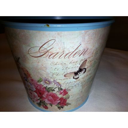 Home design 15 cm dia round planter - small printed round metal planter vintage